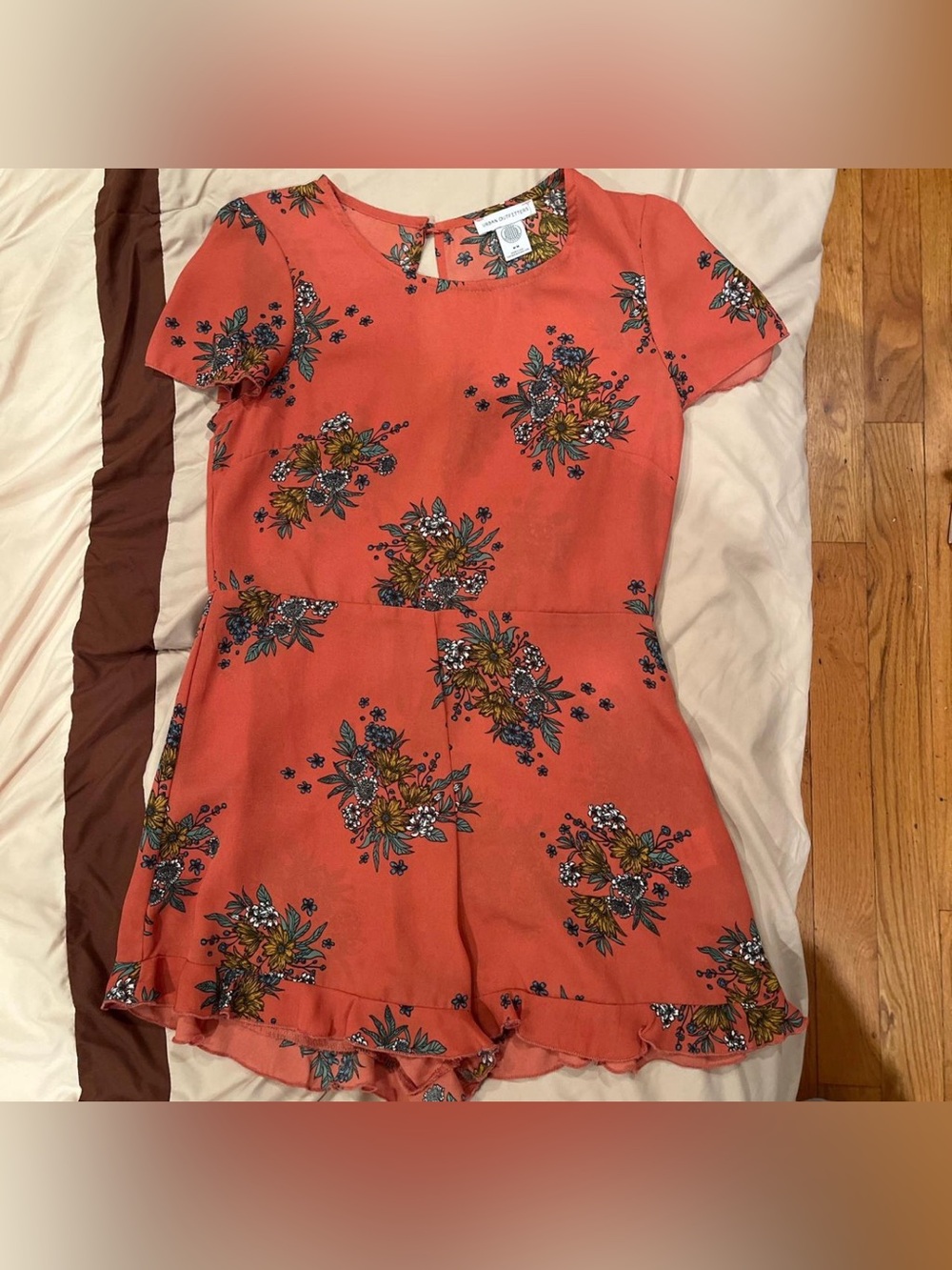 Urban Outfitters Coral Floral Romper with Open Slit Back